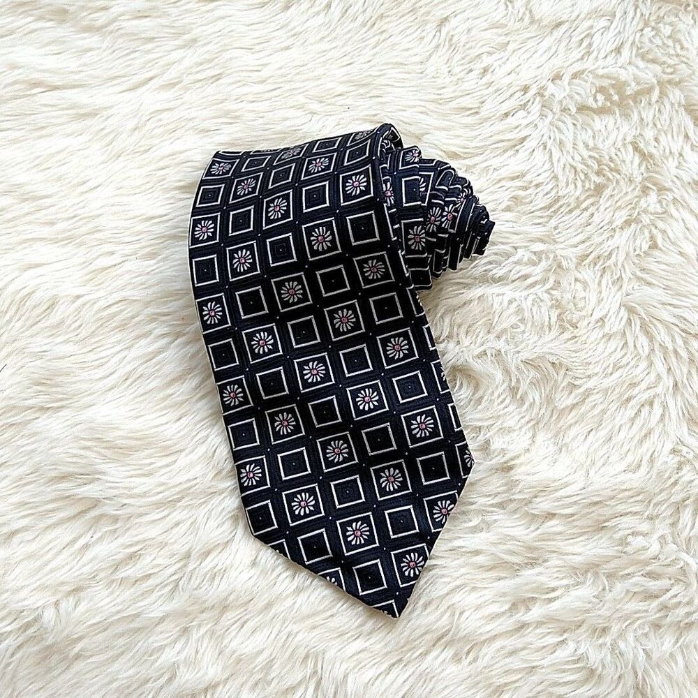Robert Talbott Nordstrom Mens Necktie Black Square Design Silk